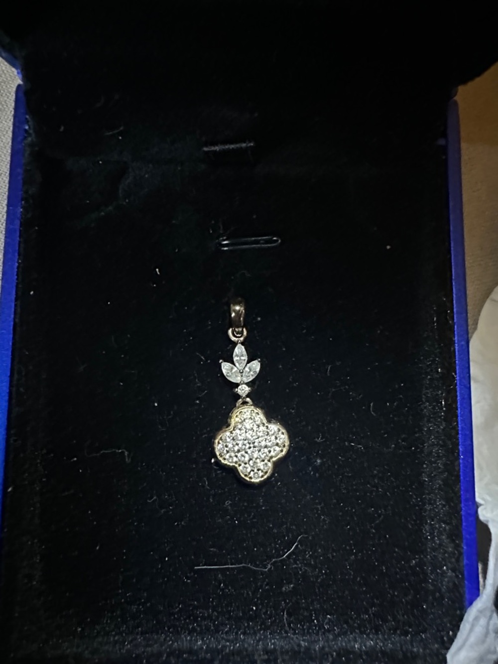 Gold Pave Clover Pendant Necklace with Leaf Accent - Women Jewelry